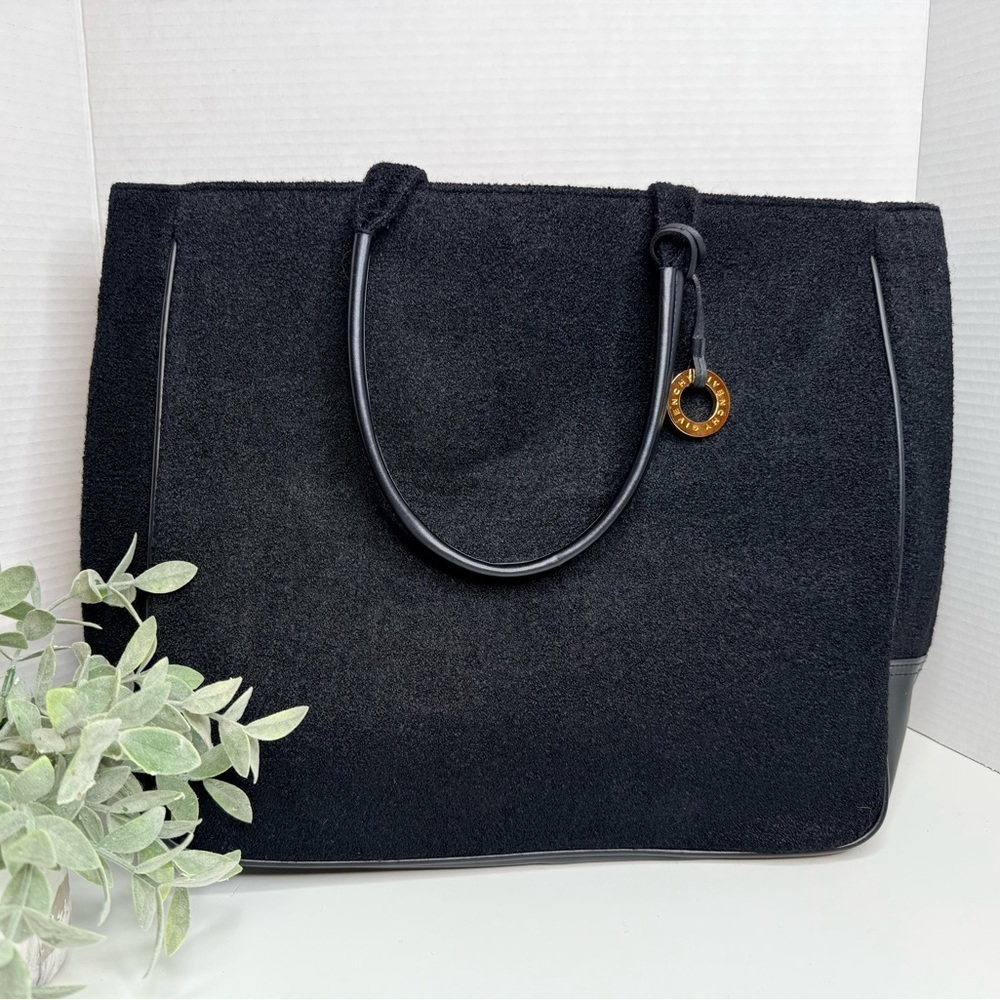 Givenchy Parfums Large Black Wool and Vegan Leather Tote Bag Preppy Luxury Boho